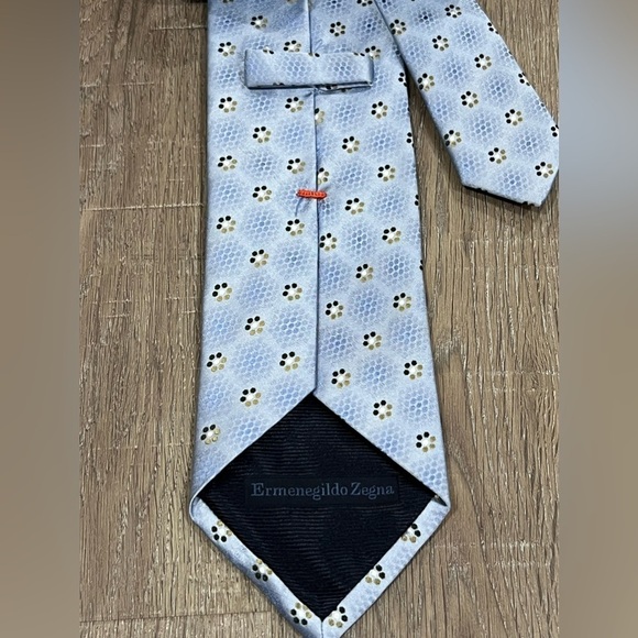 Ermenegildo Zegna Tie Pastel Blue Geometric Sunburst 1000% Silk Made in Italy - Picture 7 of 11